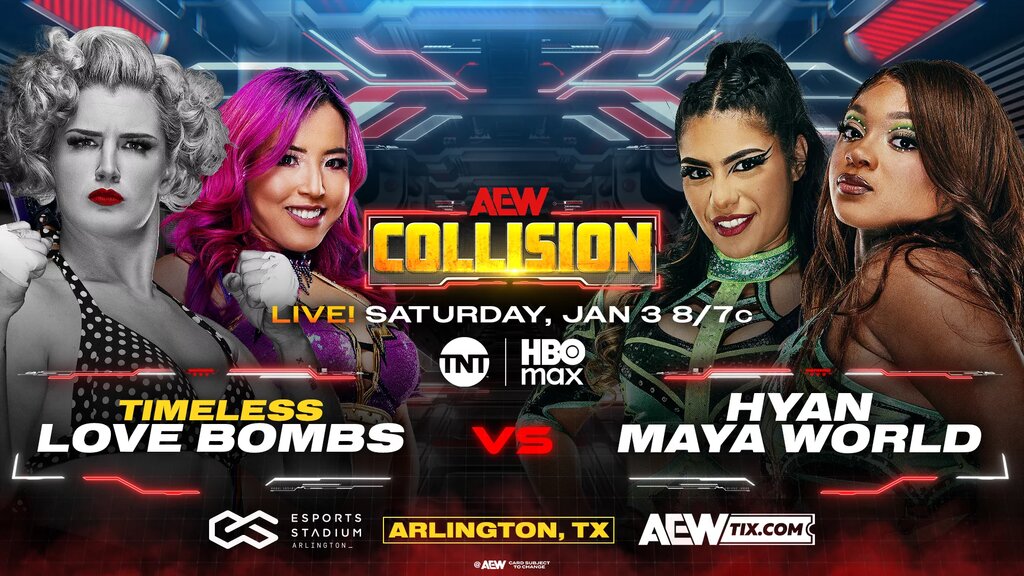 “Timeless” Toni Storm and Mina Shirakawa aka Timeless Love Bombs vs. Hyan and Maya World on AEW Collision January 3, 2026 episode