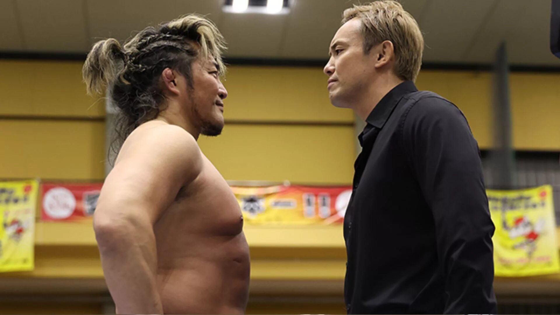 A graphic of Hiroshi Tanahashi and Kazuchika Okada, when Okada confronted Tanahashi about his last match at Wrestle Kingdom 20 on January 4, 2026