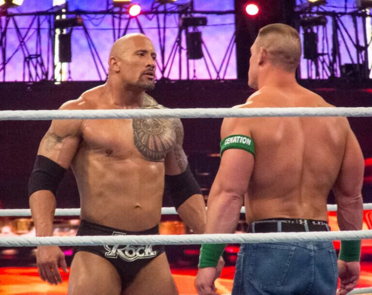 A photo of The Rock and John Cena at WrestleMania.