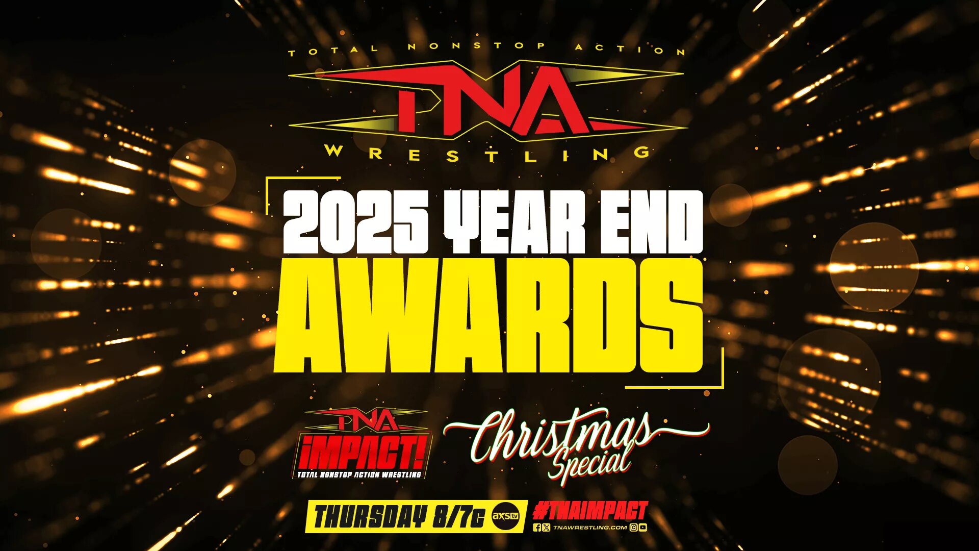A graphic of the TNA 2025 Year End Awards, the winners will be revealed on TNA iMPACT Special CHristmas episode on December 25
