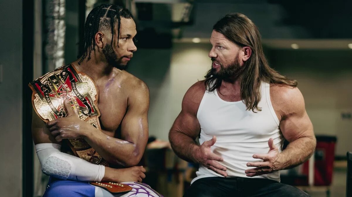 AJ Styles and Leon Slater backstage at TNA Slammiversary 2025