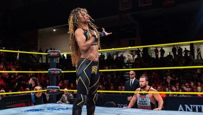 A graphic of Tasha Steelz, member of the Order 4 faction, on TNA iMPACT