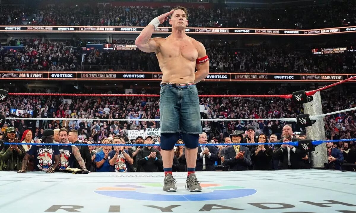 A graphic of John Cena retiring at Saturday Night Main Event on December 13, 2025