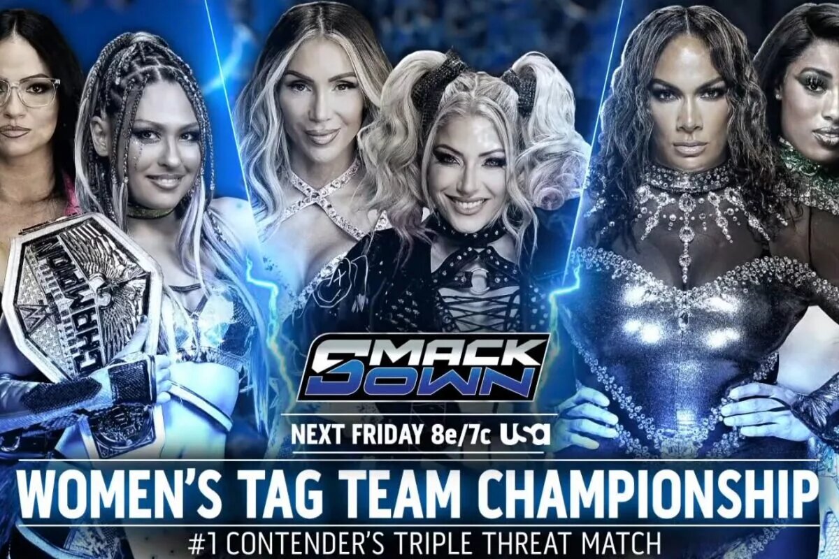 A graphic of the WWE SmackDown preview for January 23, 2026, the night before WWE Saturday Night's Main Event (SNME) XLIII.