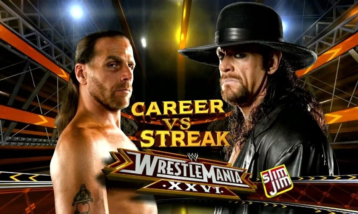 A WWE WrestleMania graphic featuring the WWE Retirement Match of Shawn Michaels.