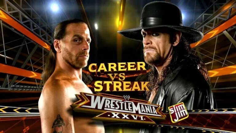 A WWE WrestleMania graphic featuring the WWE Retirement Match of Shawn Michaels.