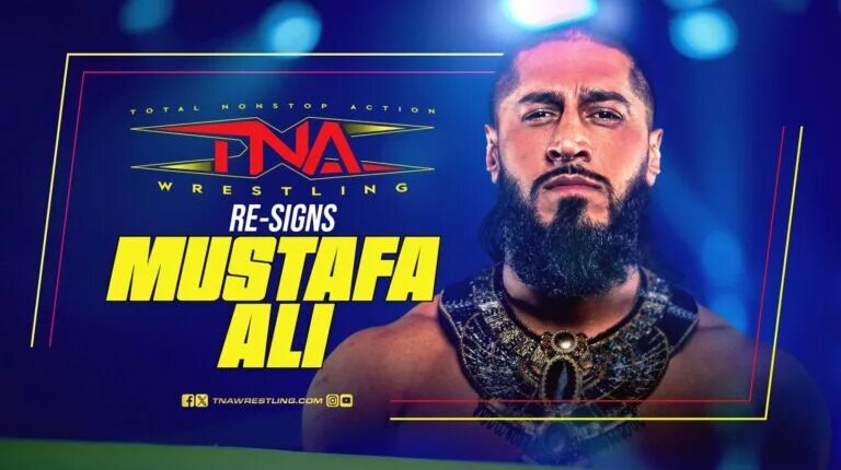 A graphic of Mustafa Ali as he re-signed with TNA Wrestling