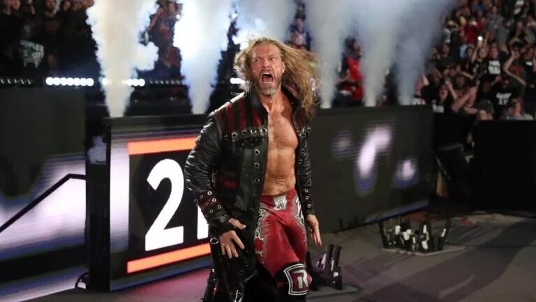 A graohic of Edge's surprise entrance at Royal Rumble 2020