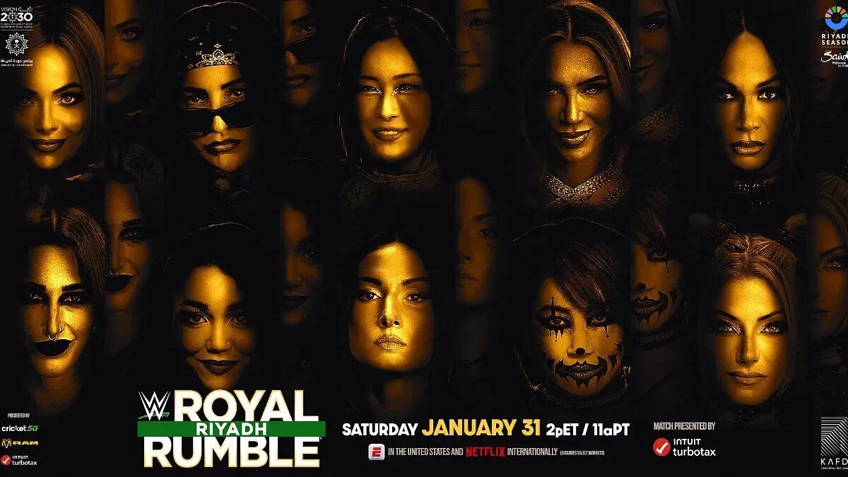 A graphic of the Women's 2026 WWE Royal Rumble match, wherein Tiffany Stratton and Brie Bella made their returns.