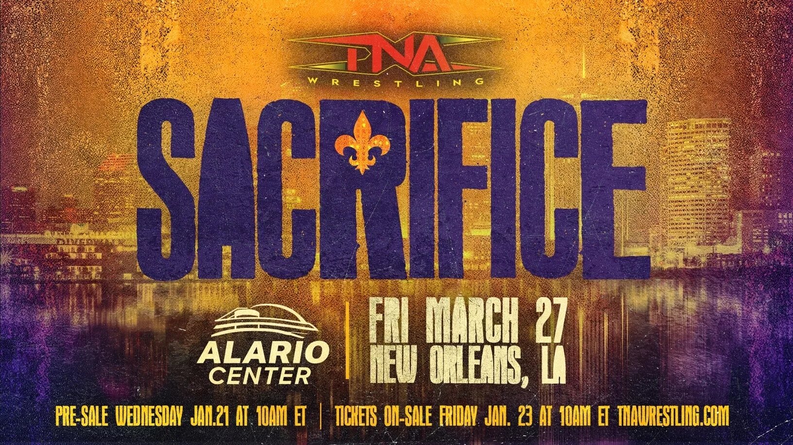 A graphic of TNA Sacrifice taking place in March 27