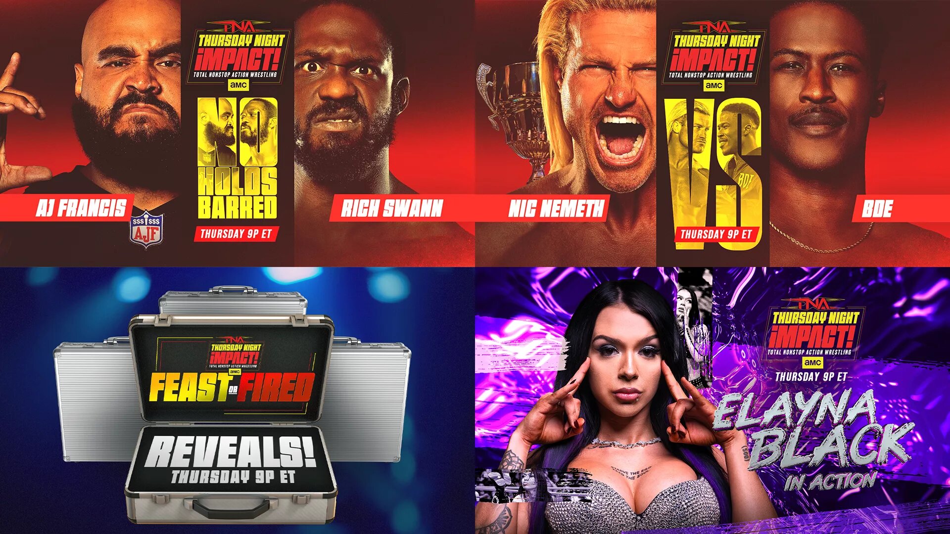 A graphic of the matches and segments announced for the January 29, 2026, episode of TNA Thursday Night iMPACT