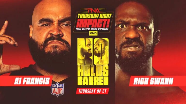 A graphic of the preview of Thursday Night iMPACT on January 29, 2026, where Rich Swann faces Aj Francis in a No Holds Barred match