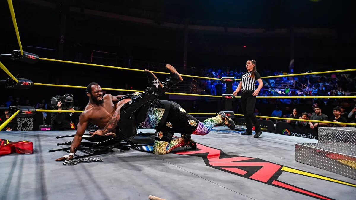 A graphic of Rich Swann and AJ francis on the January 29 edition of TNA Thursday Night iMPACT