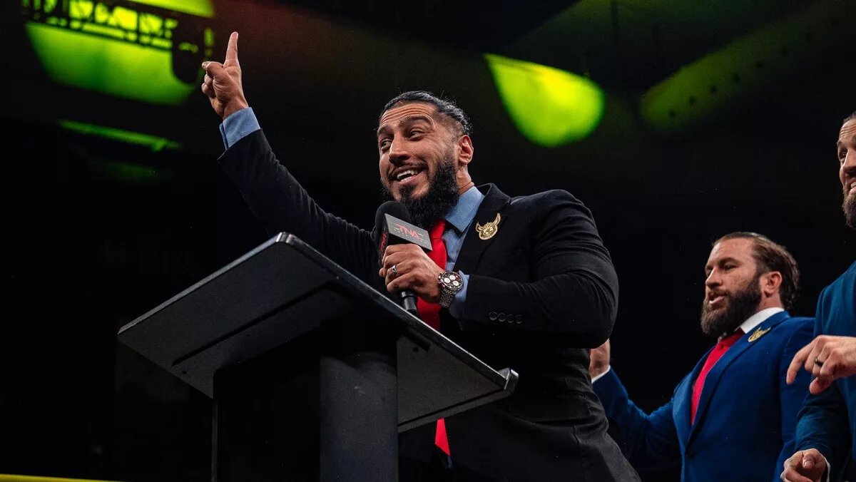 Mustafa Ali on the January 8 edition of TNA iMPACT. Ali re-signed with TNA Wrestling.