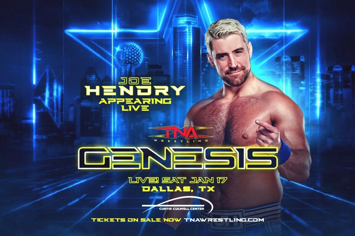 A graphic of NXT's Joe Hendry as he will come back to TNA Wrestling at Genesis 2026