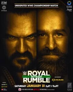 WWE Royal Rumble Match Graphic of Sami Zayn vs. Drew McIntyre for the WWE Championship