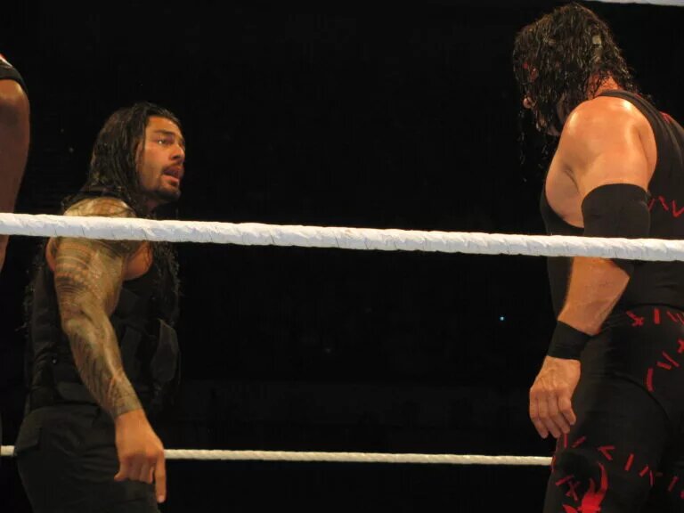 A photo of perennial WWE Royal Rumble runner-up, Kane and Roman Reigns