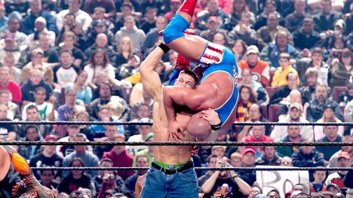 John Cena and Kurt Angle in the Royal RUmble 2004 match