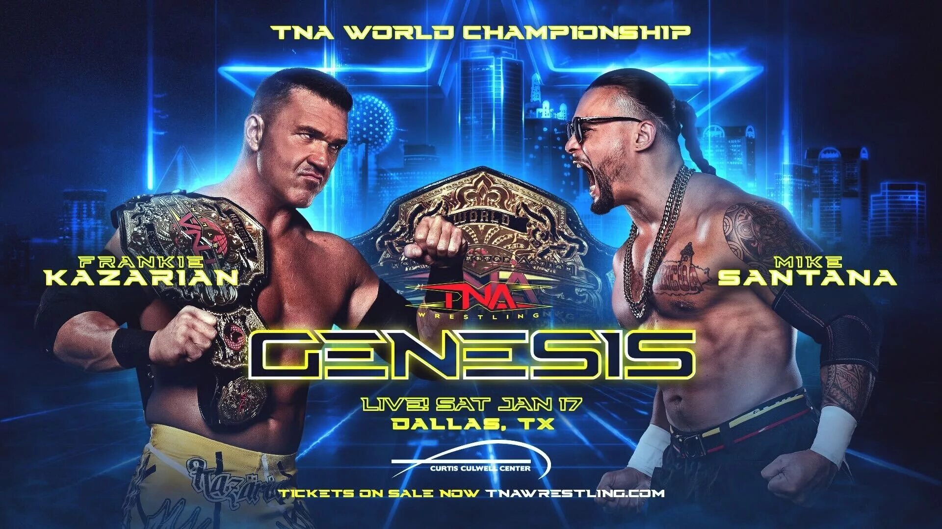 A graphic of the Kazarina vs Santana match at TNA Genesis