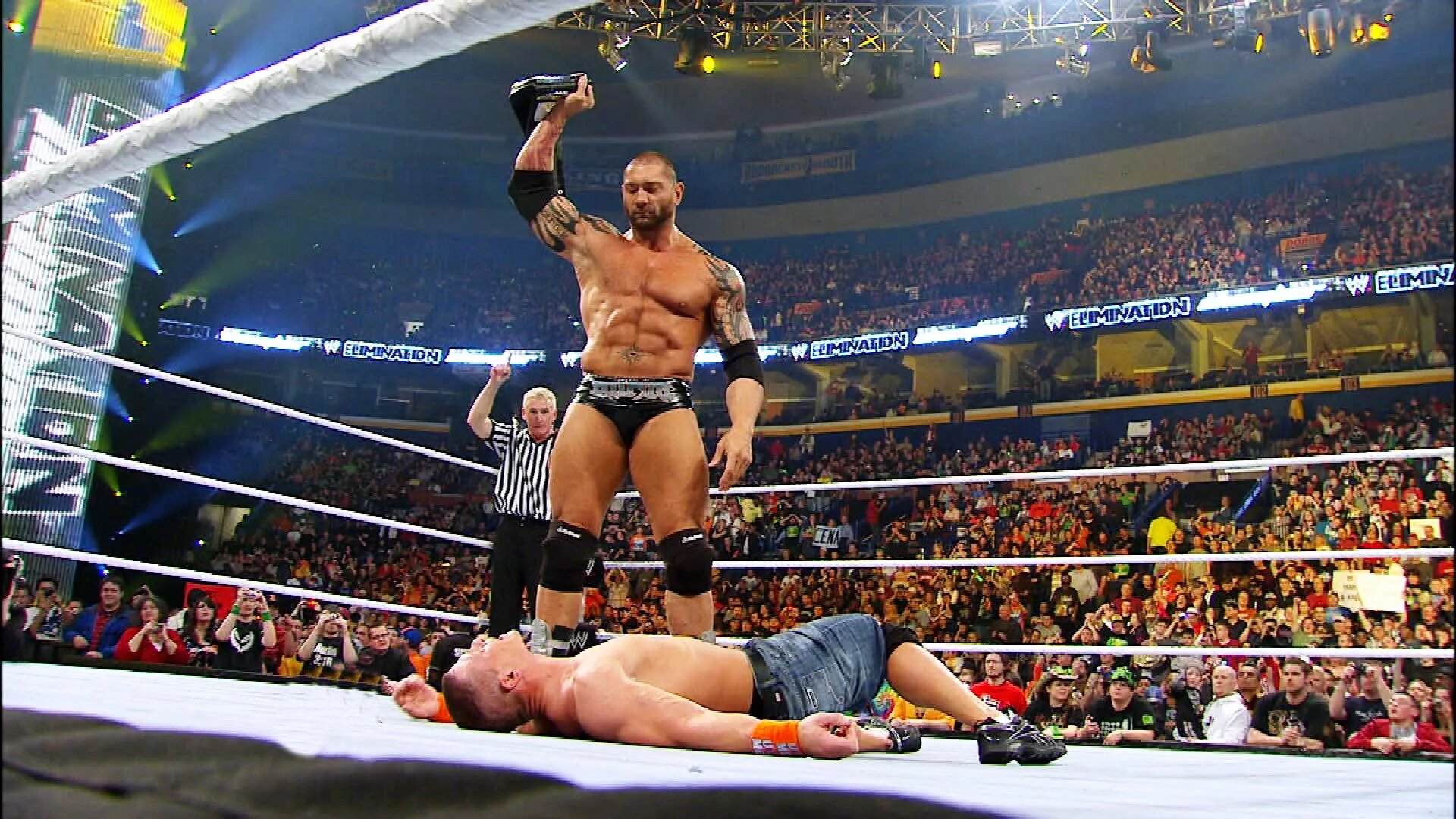 Batista won the Royal Rumble in 2010, but John Cena got the best of him at WrestleMania