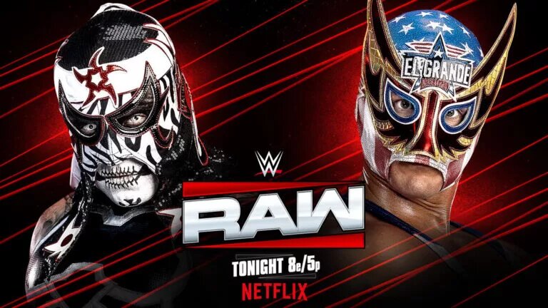 A WWE Raw graphic featuring El Grande Americano and Penta.