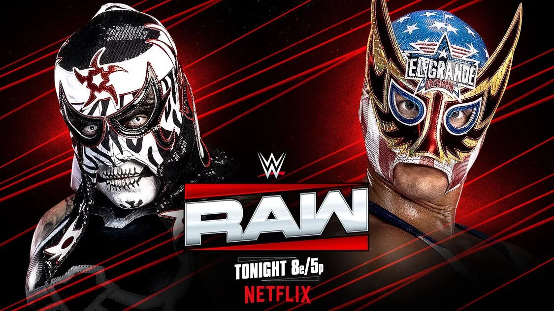 A WWE Raw graphic featuring El Grande Americano and Penta.