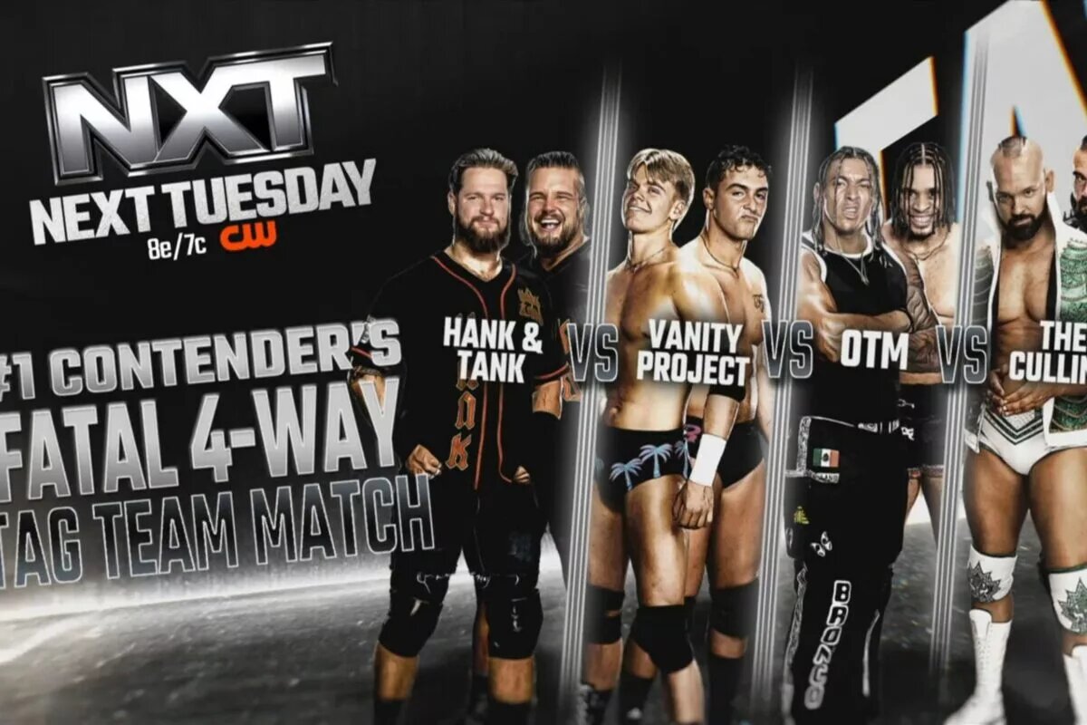 A WWE NXT graphic featuring The Vanity Project, who will challenge DarkState.