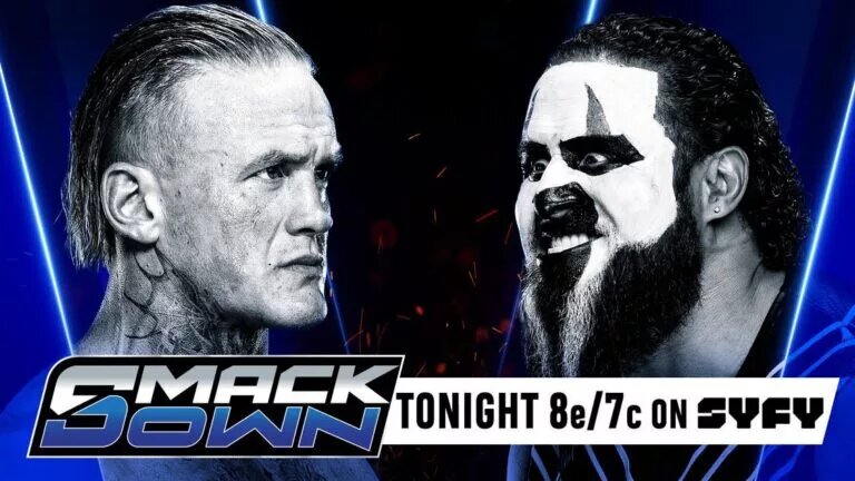 A WWE SmackDown graphic featuring Ilja Dragunov and Tama Tonga.