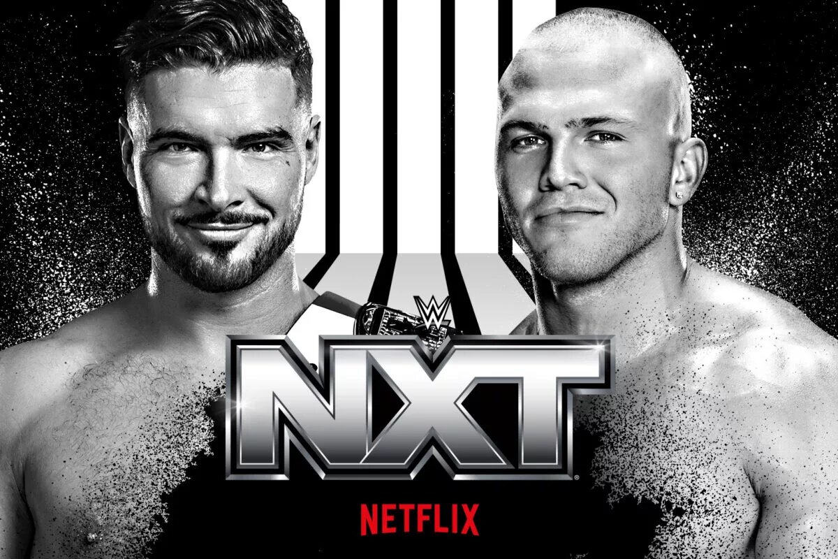 An NXT graphic featuring #AndNEW North American Champion Myles Borne and Ethan Page.