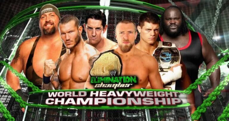 A graphic of the WWE Elimination Chamber.