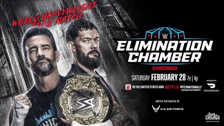 WWE Elimination Chamber 2026 results graphic in Chicago, for February 28, 2026.
