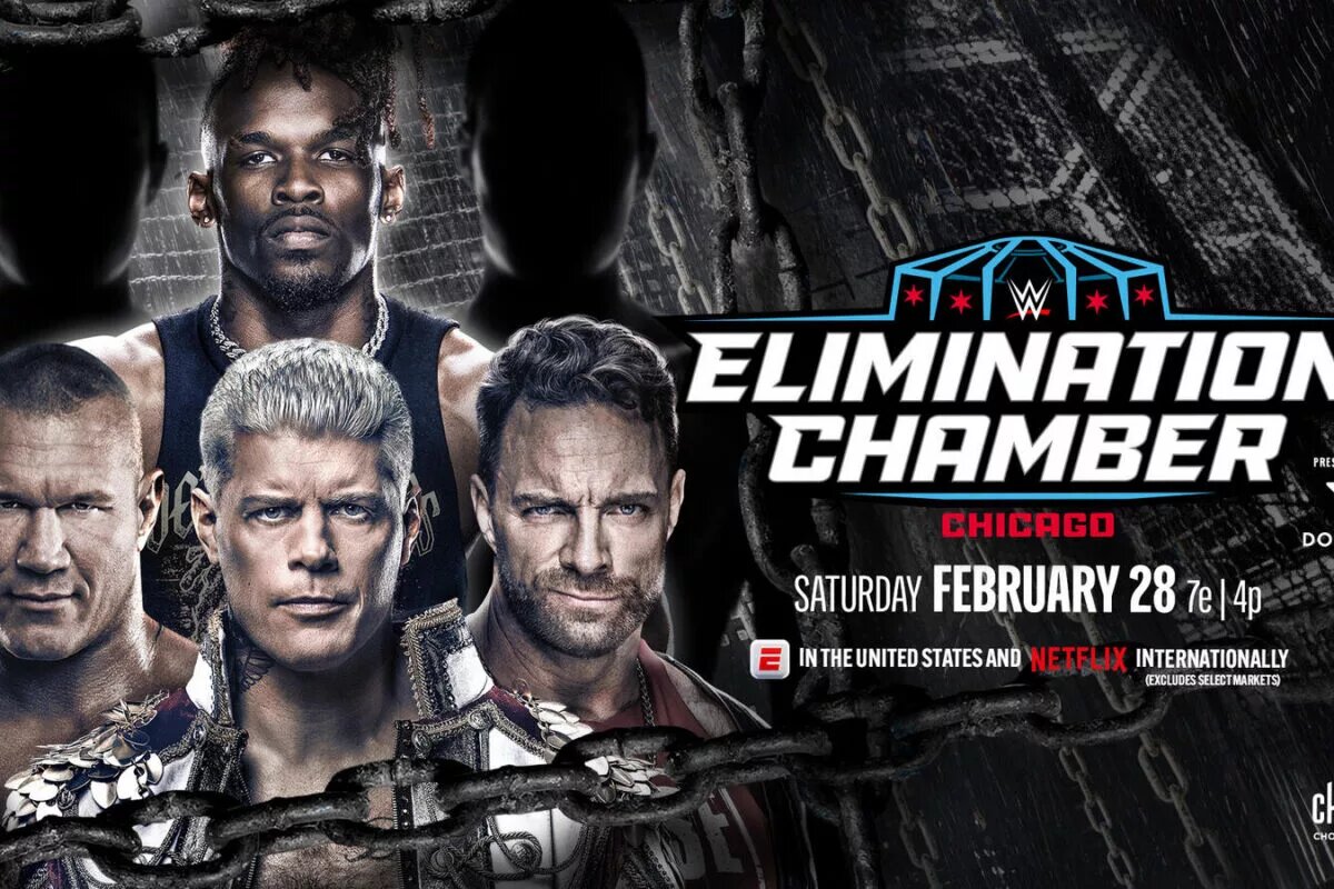 The Men's Elimination CHamber match graphic as of February 17