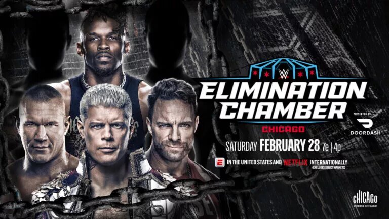The Men's Elimination CHamber match graphic as of February 17