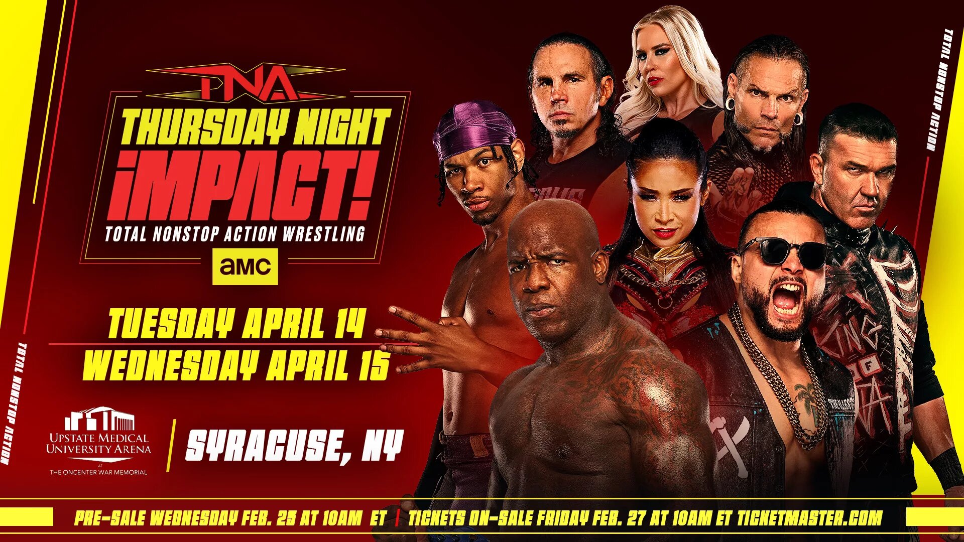 A graphic of TNA Wrestling April tapings 