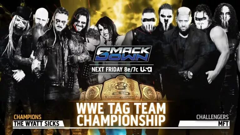 A WWE SmackDown graphic featuring MFT and The Wyatt Sicks.