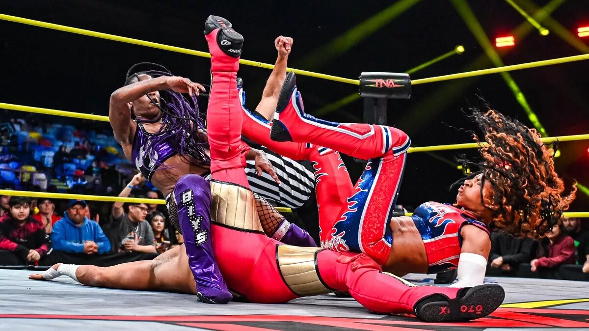 Tasha Steelz stops Jada Stone in the match between Order 4 and Elijah/Stone on TNA Thursday Night iMPACT on February 5