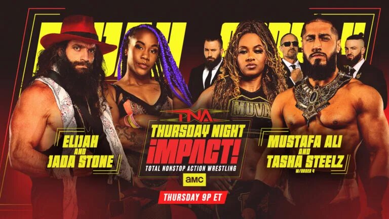 A graphic of the match between Elijah and Jada stone gaianst Order 4 on TNA Thursday Night iMPACT on February 5