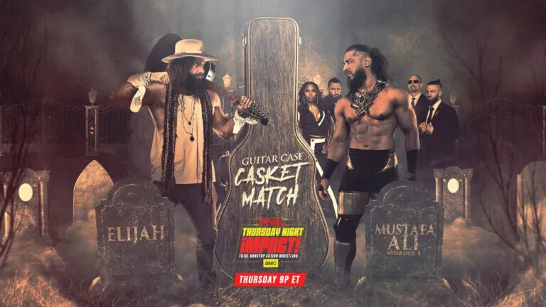 A graphic of the Guitar Casket match on the February 19 episode of TNA Thursday Night iMPACT