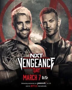 WWE NXT Vengeance Day Graphic of the NXT Championship match between Joe Hendry and Ricky Saints