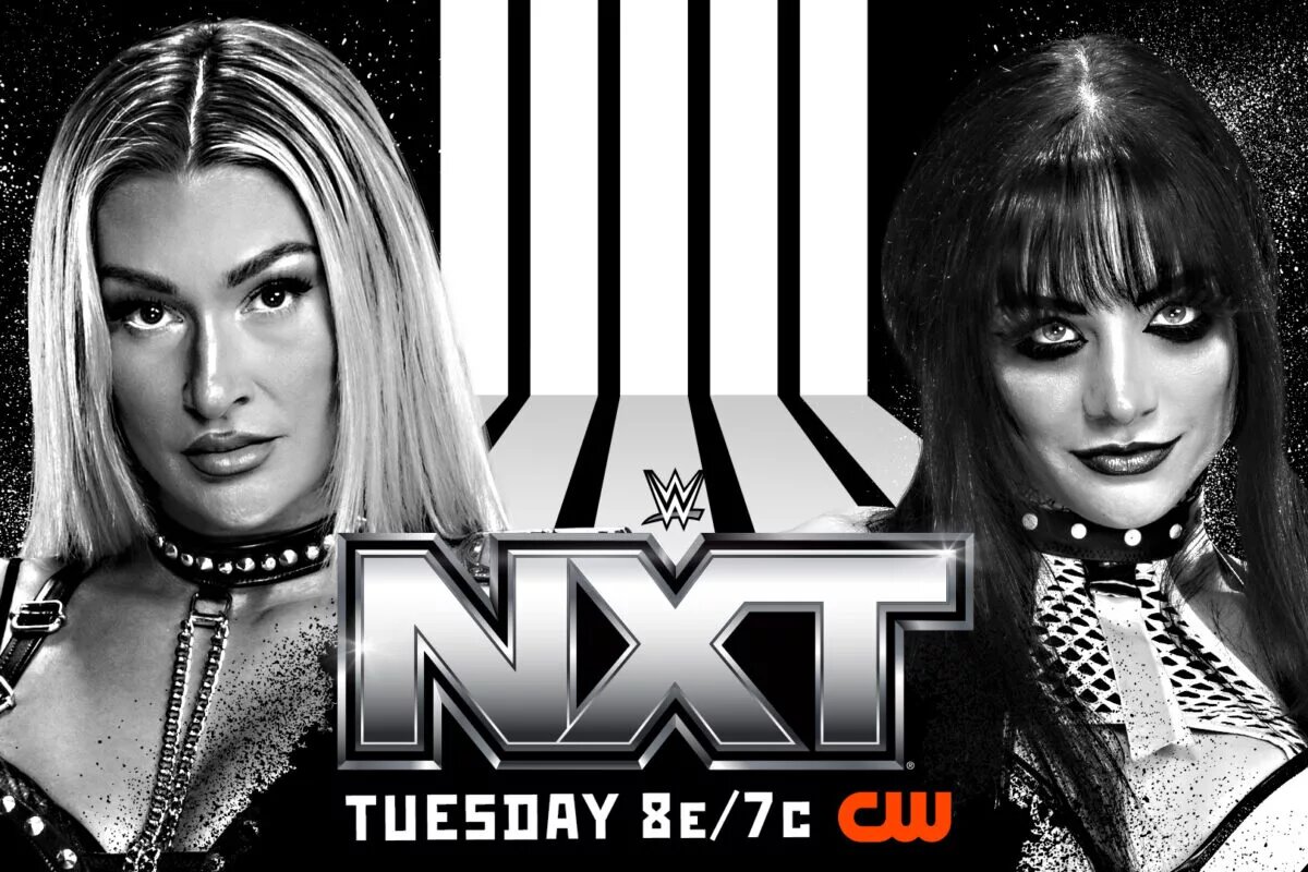 WWE NXT Graphic of Izzi Dame and Tatum Paxley meeting fact to face before Vengeance Day