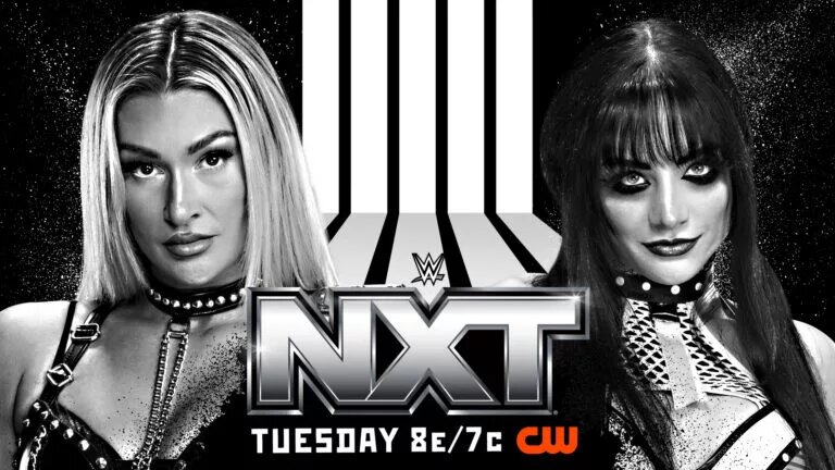 WWE NXT Graphic of Izzi Dame and Tatum Paxley meeting fact to face before Vengeance Day