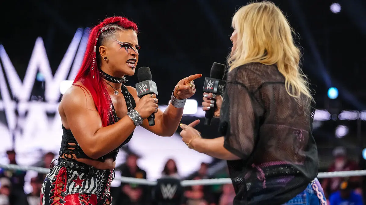 A graphic of Zaria and Sol Ruca on the March 24, 26, episode of NXT