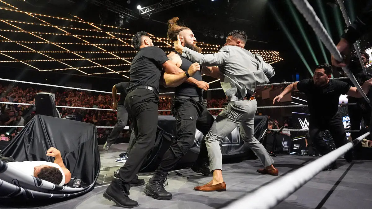 A graphic of the NXT Championship match contract signing on the March 31, 2026 episode of NXT