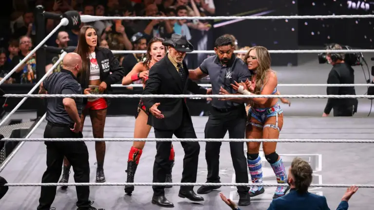 A graphic of NXT episode of March 31, 2026. Chaos erupted as Lola Vice and Kendal Grey both won