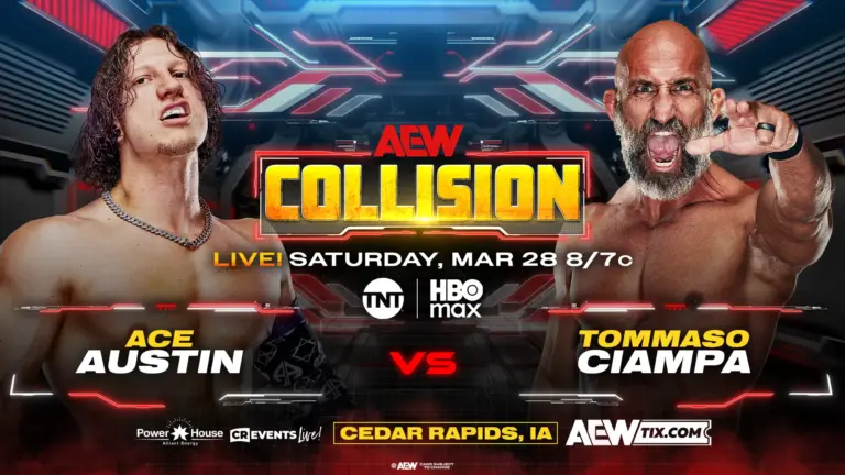 An AEW Collision preview graphic for March 28, 2026.