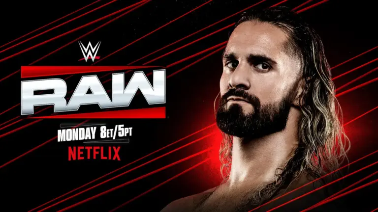 A WWE Raw graphic featuring Seth Rollins, who got attacked by Gunther.
