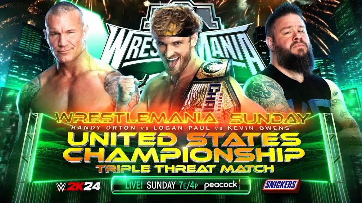 A WrestleMania graphic featuring Randy Orton.