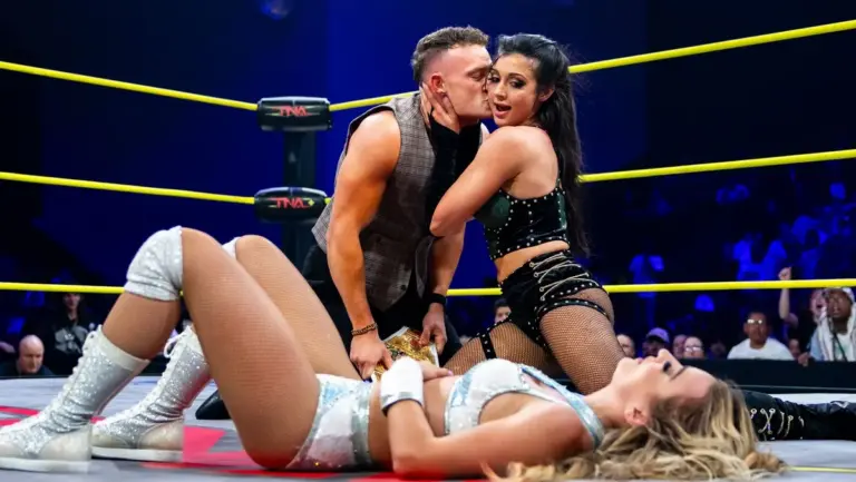 A graphic of Thursday Night iMPACT April 2, 2026 episode. Arianna Grace defeated Xia Brookside