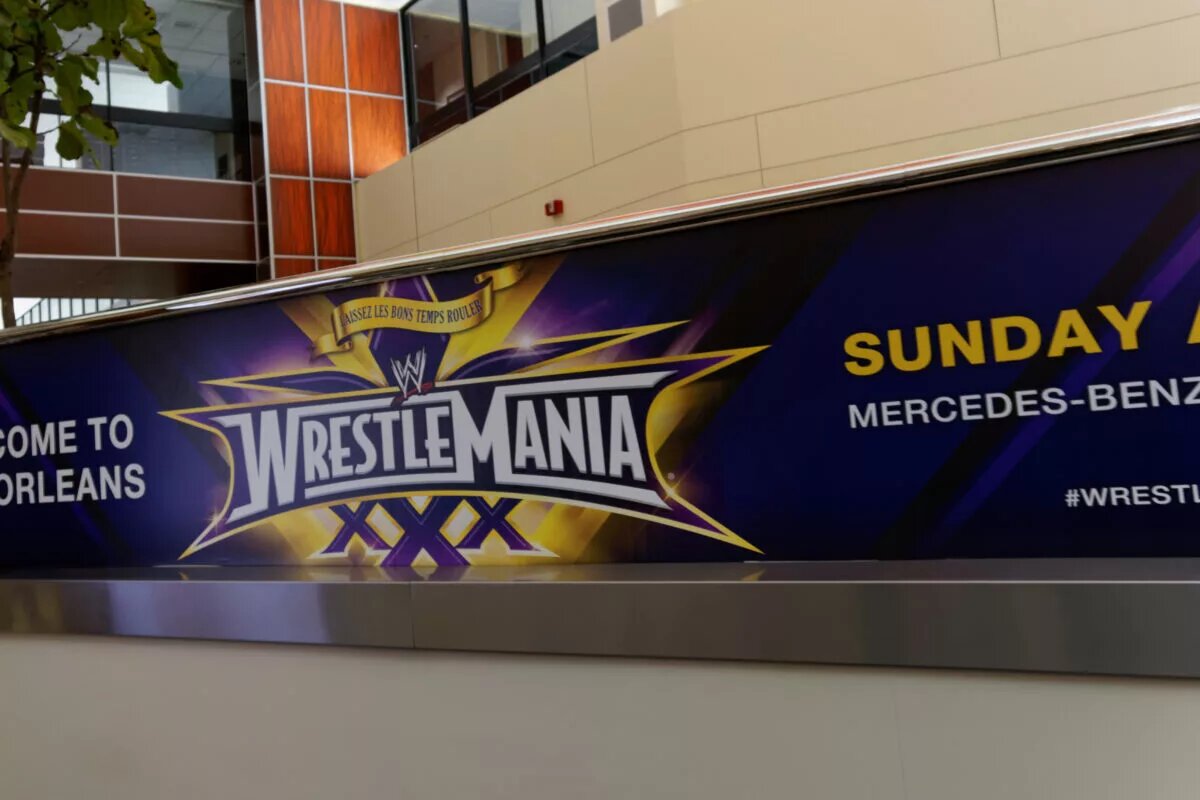 A graphic of WWE WrestleMania XXX, which was held inside an NFL Stadium.