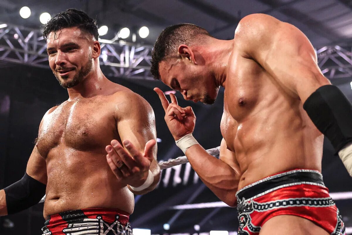 A graphic of Ethan Page and Ricky Saints on the March 10, 2026, episode of NXT
